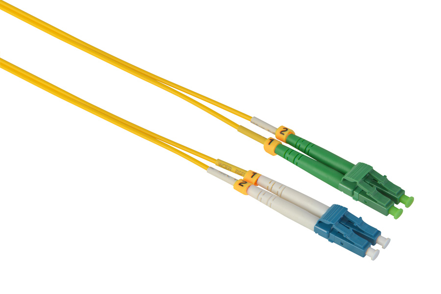 Customized Length 3.0mm LC/APC - LC/UPC Singlemode Duplex Fiber Optical Patch Cable, 9/125μm, Yellow LSZH Jacket