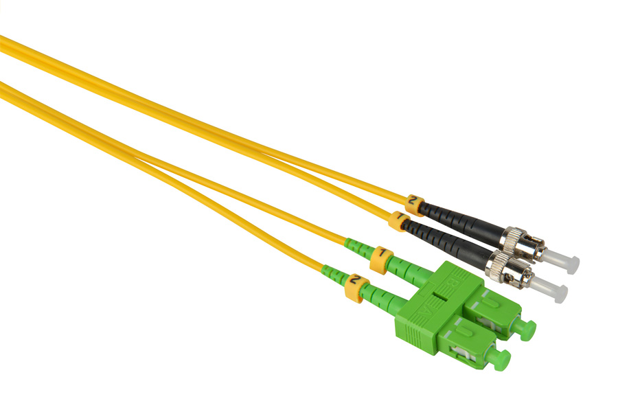 Customized Length 3.0mm SC/APC - ST/UPC Singlemode Duplex Fiber Optical Patch Cable, 9/125μm, Yellow LSZH Jacket
