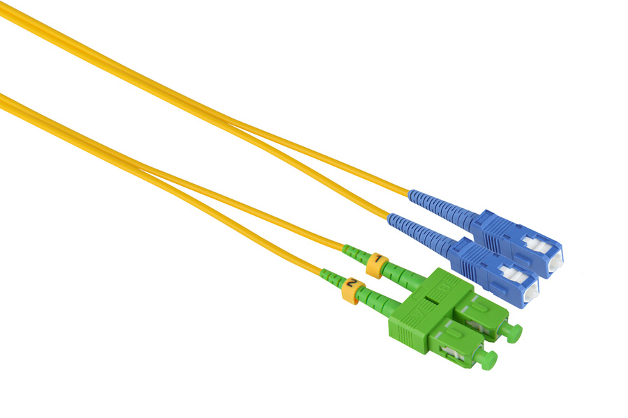Customized Length 3.0mm SC/APC - SC/UPC Singlemode Duplex Fiber Optical Patch Cable, 9/125μm, Yellow LSZH Jacket