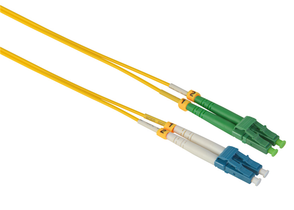 Customized Length 3.0mm LC/APC - LC/UPC Singlemode Duplex Fiber Optical Patch Cable, 9/125μm, Yellow LSZH Jacket