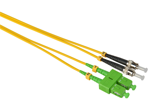 Customized Length 3.0mm SC/APC - ST/UPC Singlemode Duplex Fiber Optical Patch Cable, 9/125μm, Yellow LSZH Jacket