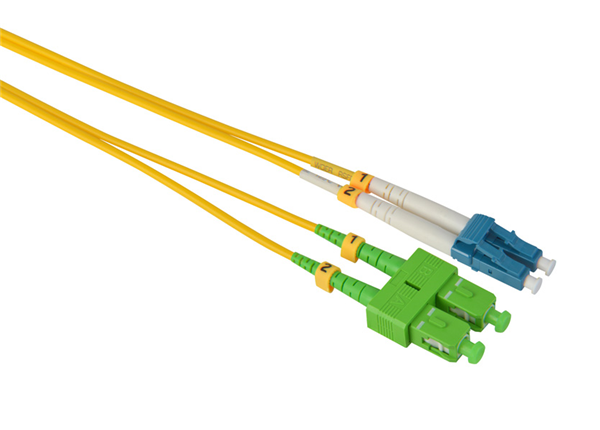 Customized Length 3.0mm SC/APC - LC/UPC Singlemode Duplex Fiber Optical Patch Cable, 9/125μm, Yellow LSZH Jacket